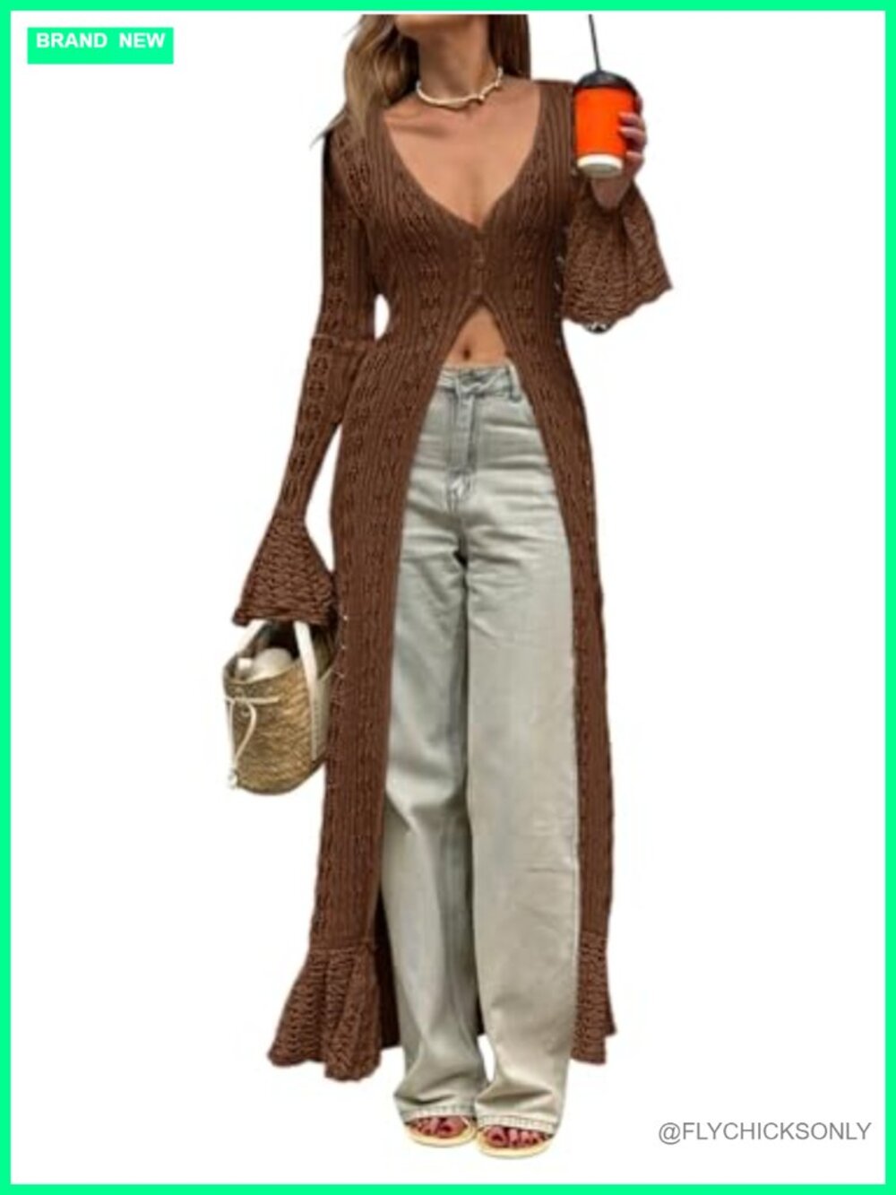 Women's Crochet Long Cardigan Boho Summer Maxi Lace Duster Coat